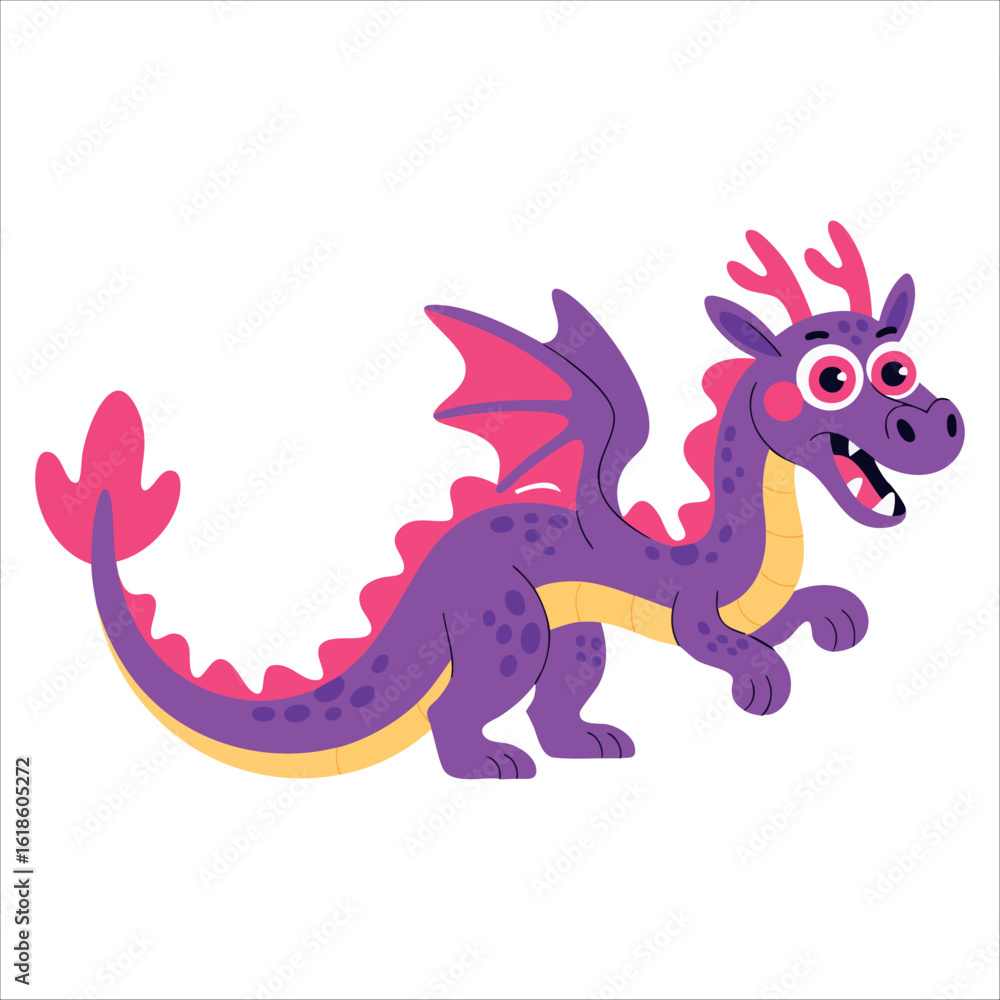 Fototapeta premium Cute Chinese dragon cartoon character in flat raster illustration style, isolated on transparent background, perfect for mythology and culture themes