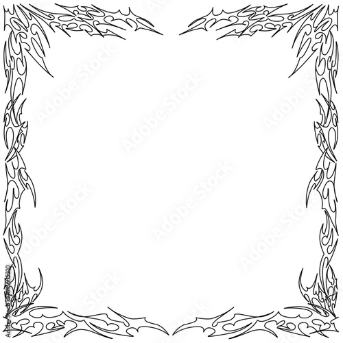 Vector image of square frames or borders in neo-gothic tribal style, in black color on a white background.