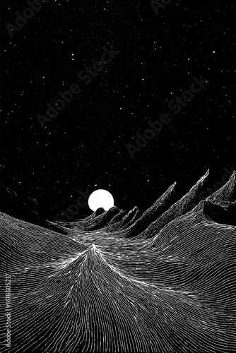 Surreal moonlit waves and starry nightscape design for posters and backgrounds