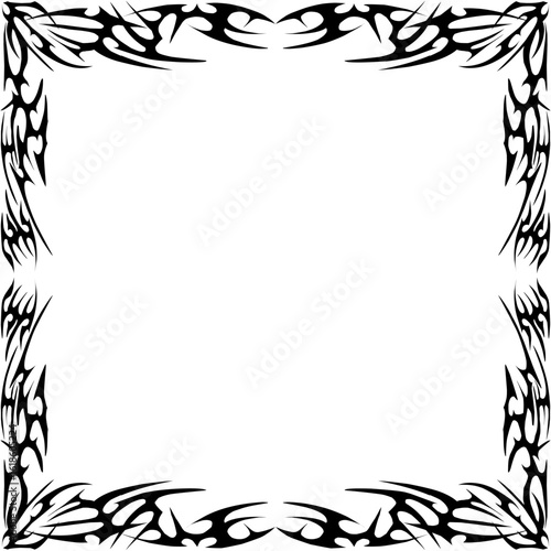 Neo-Tribal Frame. Elements of cyber sigilism, gothic Y2K, sharp spikes, square shape, vector illustration on white background.