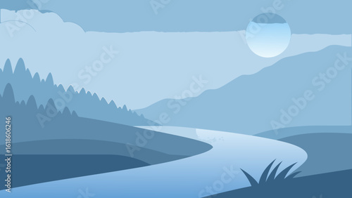 Ethereal early morning mist rising from a calm tranquil river