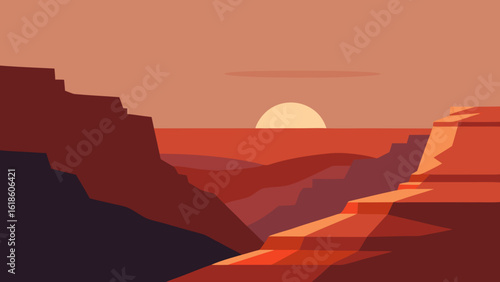 Majestic flat canyon scene with stratified rock layers and desert beauty