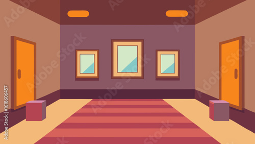 Minimalist flat cartoon museum interior with empty wall frames