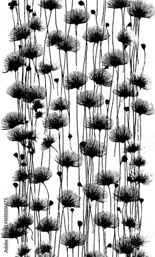 Abstract floral border design with stylized flower heads for creative projects