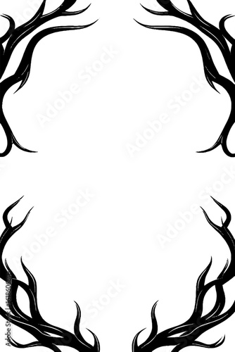 Abstract antler silhouettes border design for vintage and retro backgrounds