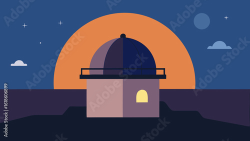 Scientific flat hilltop observatory with a domed roof and powerful telescope