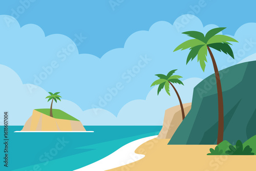 Wallpaper Mural  a tropical island with palm trees and a sandy beach under a cloudy sky, a serene escape vector illustration Torontodigital.ca