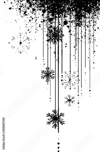 Winter holiday design featuring abstract snowflake border and icicle patterns