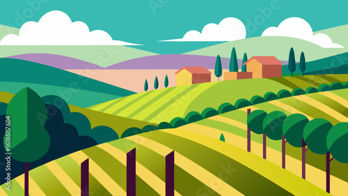 Vibrant flat underwater scene with colorful coral rocks and sun rays