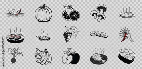Breads and grains meats and proteins food icons banner isolated on white background isolated on transparent background