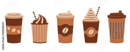 Coffee set. Different types of coffee drinks for cafe and restaurant menu.