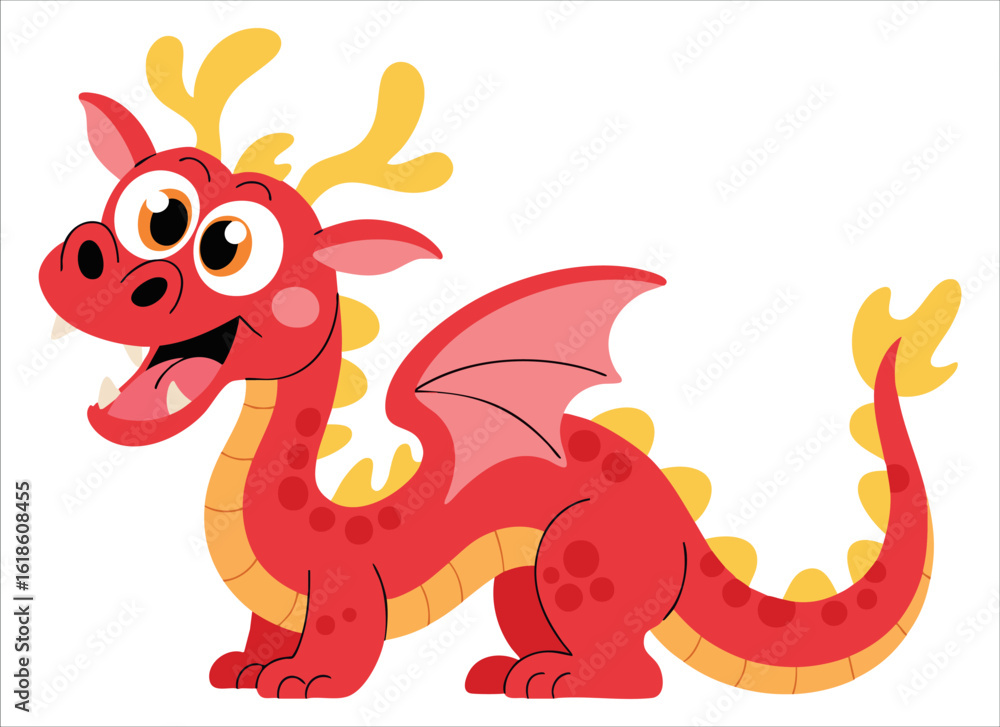 Fototapeta premium Cute red Chinese dragon vector character isolated on white background, perfect for cultural themes, fantasy visuals and New Year celebration content