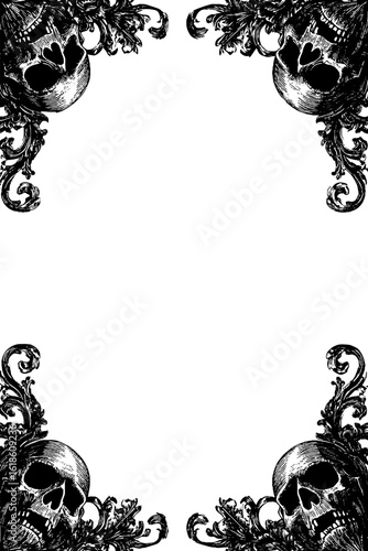 Gothic frame design with skulls and baroque curls for decorative projects