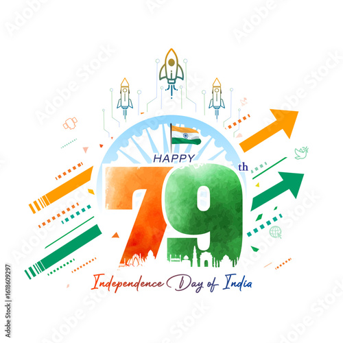 Happy 79th independence day india. Honouring Freedom, Inspiring the Future banner design with tricolour flag.