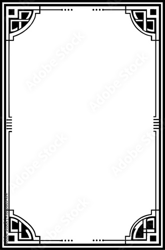 Art deco frame with thin arcs and geometric corners for vintage design background