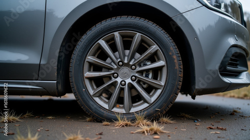 Wallpaper Mural Car tire partially deflated and rim dented after impact with roadside object Torontodigital.ca
