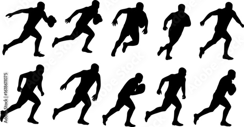 Rugby player silhouettes isolated on a transparent background vector graphic	