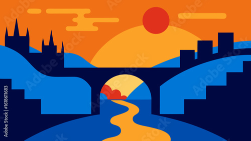 River Flowing Through a City with Bridges and Towers Iconic Urban View