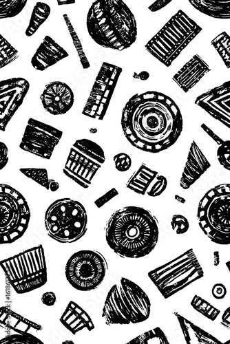 Abstract pattern of stage props and ornate costumes for theater design and art projects