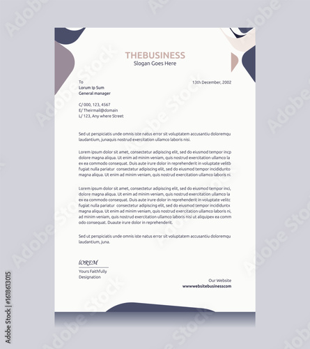 Company or office letterhead. Professional corporate business contracts letterhead layout design for company. Simple and clean part of branding or brand identity design.
