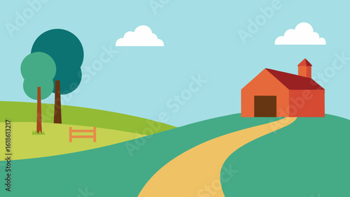 Small Home on a Road with a Horse Stable in the Countryside Rural Life