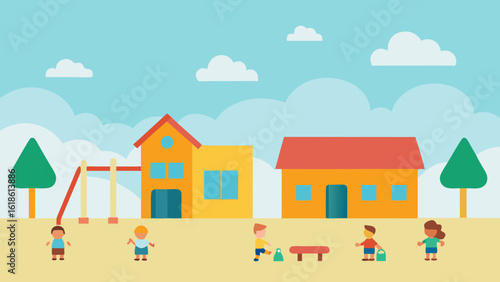 School Playground Filled with Laughter of Children Joyful Outdoor Play