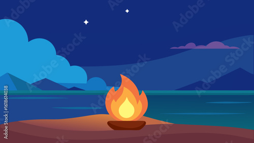 Warm Bonfire Glowing After Sunset on a Serene Sea Beach Evening Ambiance