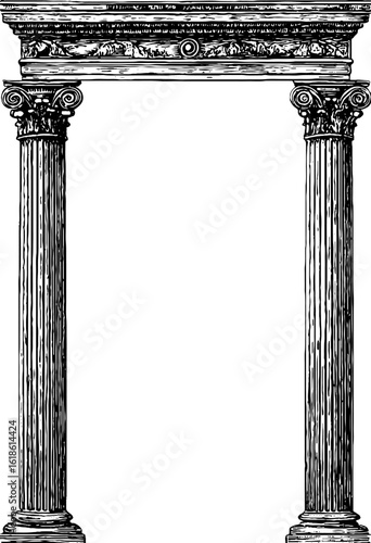 Vintage architectural frame featuring stylized corinthian columns for design projects