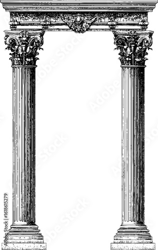 Classical architectural frame with symmetrical columns for design and decoration