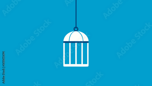 Decorative Single Empty Birdcage Hanging from Ceiling Display