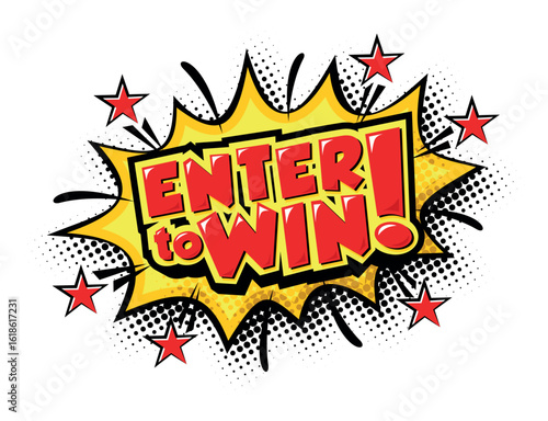 Enter to win. Flat red explosion sign, enter to win sign, enter to win push button. Vector icon on transparent background