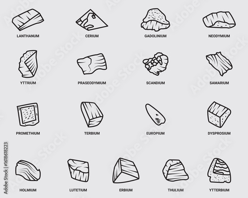type of rare earth metal raw material outline icon.rare earth mineral thin line symbol illustration isolated on background