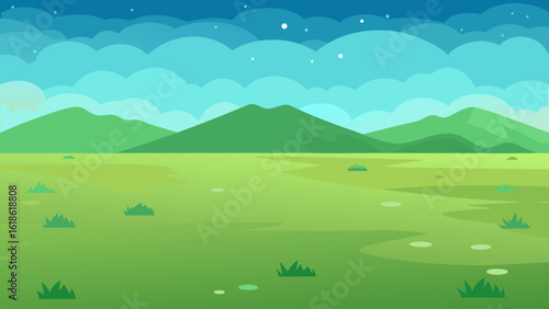 Pristine vast empty meadow covered in dew tranquil morning scene