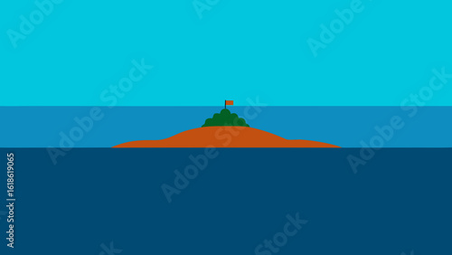 Solitary view of a distant isolated island on the horizon tranquil