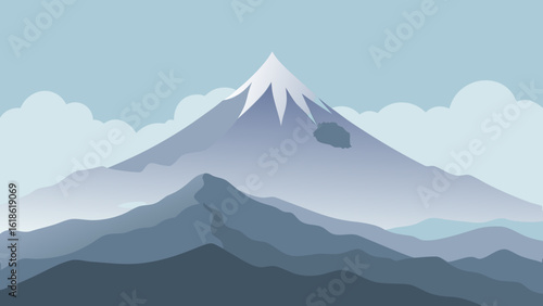 Mysterious view of a distant fog shrouded mountain peak serene alpine