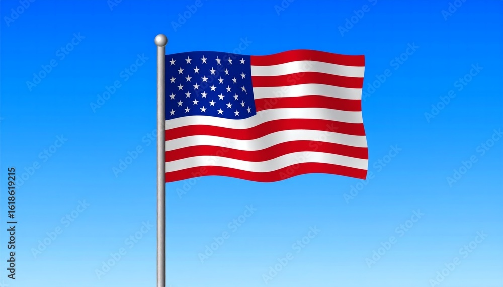 Obraz premium Waving American Flag on Pole Against Clear Blue Sky