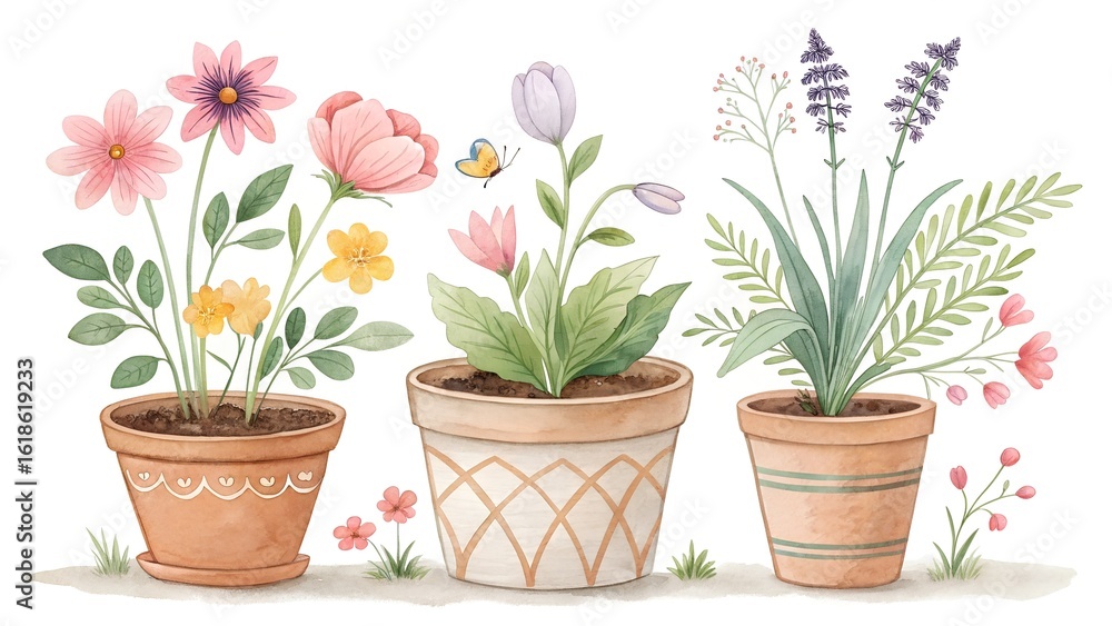 Obraz premium spring flowers in pots