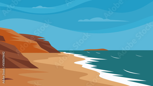 Rugged wide empty expanse of a rocky windswept shoreline desolate