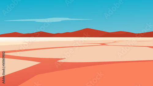 Expansive open expanse of a cracked dry salt flat arid desert