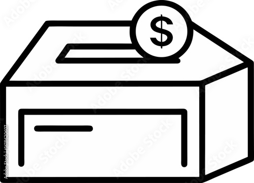 Donation Box with Coin Slot Icon Line Art Vector Illustration