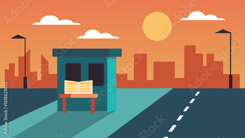 Historic city road with a newspaper stand at sunrise early morning news