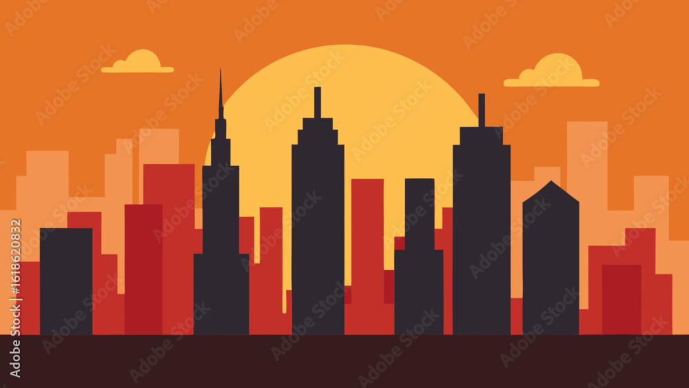 Obraz premium Iconic city skyline with a single prominent skyscraper urban landmark view