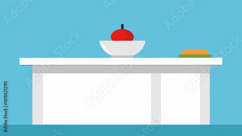 Clean White Kitchen Island with Empty Fruit Bowl Home