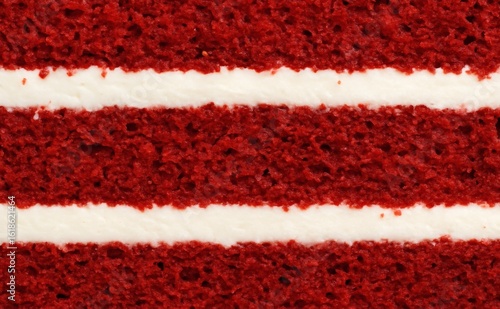 Background of a Slice of Red Velvet Cake with Layers of Cream Cheese Filling