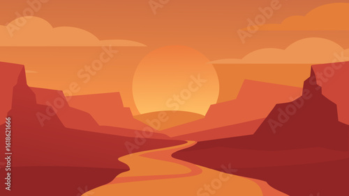 Desert with a Canyon at Sunset Nature Landscape View