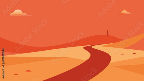 Desert Road with Distant Shimmering Heat Haze Nature