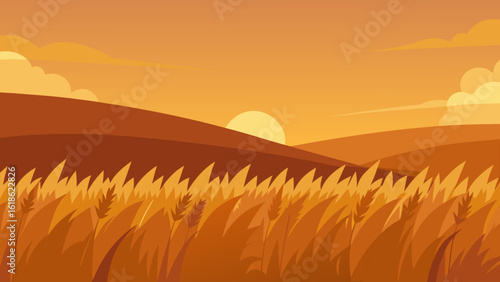 Golden Grass Field at Sunset Nature Landscape View