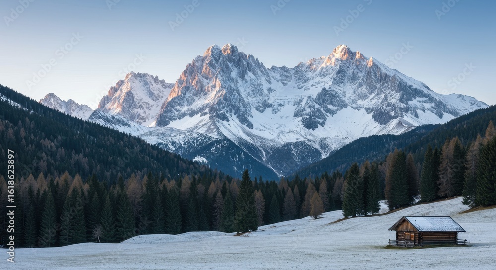 Fototapeta premium Majestic Snow-Capped Mountains with Sharp Peaks and Clear Blue Sky 