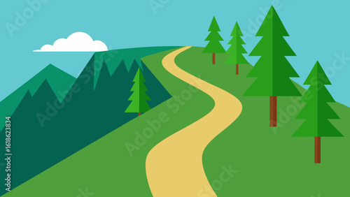 Forest Road with Steep Drop Off on One Side Nature