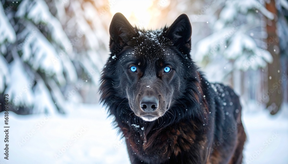 Naklejka premium Intense Gaze of a Shadow Wolf in Cold Silence